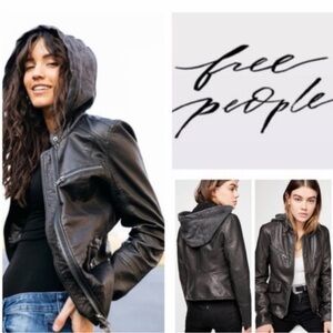 We The Free Black Leather Jacket with Hood